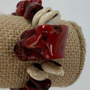NWT Styled by Christa handmade red coral and cowrie shell bracelet
